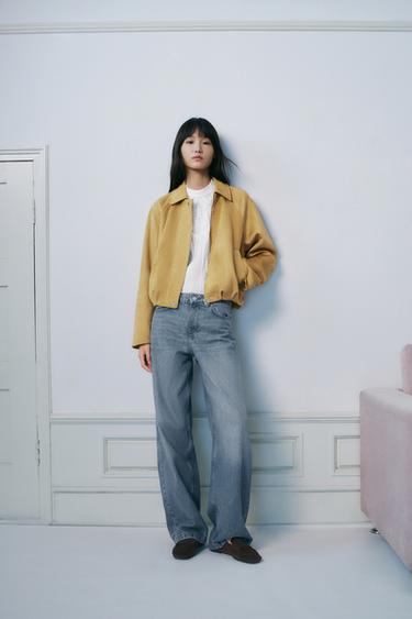 FAUX SUEDE BOMBER JACKET - Mustard by Zara