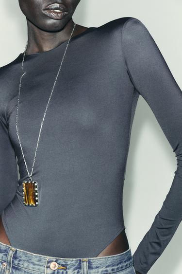 BASIC POLYAMIDE BODYSUIT - Charcoal grey by Zara