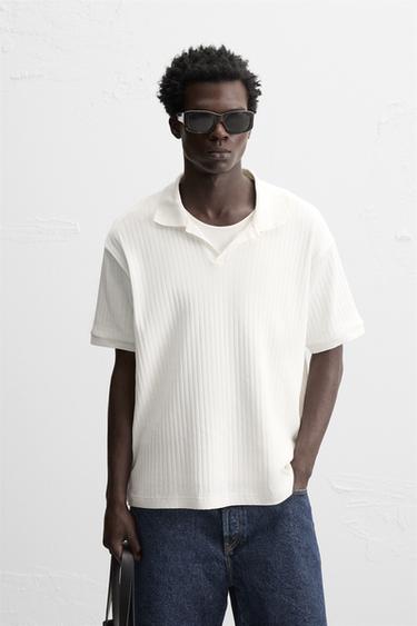 TEXTURED RIBBED POLO SHIRT - Ecru by Zara