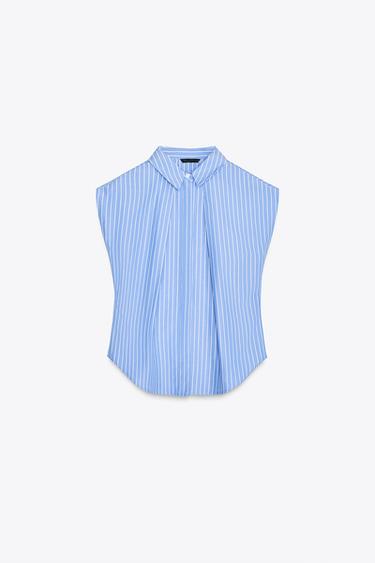 SLEEVELESS POPLIN SHIRT - Blue/White by Zara - Image 0