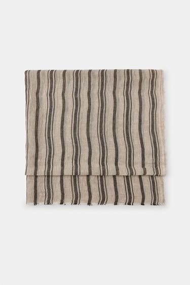 100% LINEN STRIPED SCARF - Beige by Zara