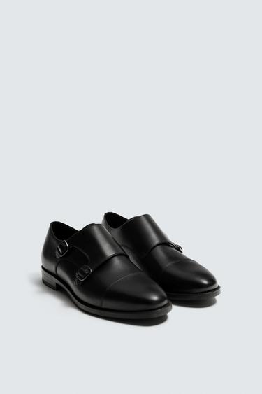 LEATHER DOUBLE MONK STRAP SHOES - Black by Zara