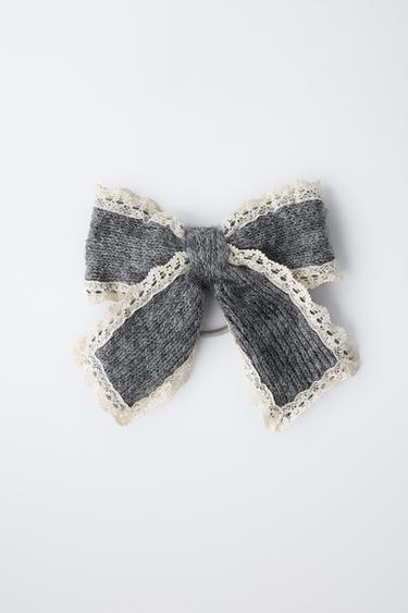 KNIT BOW HAIR CLIP SCRUNCHIE - Dark grey by Zara