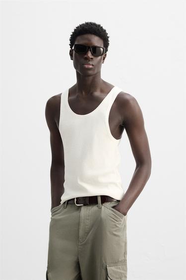 COTTON - HEMP RIBBED TANK TOP - Ecru by Zara