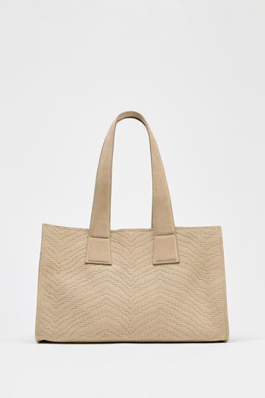 BRAIDED SUEDE SHOPPER - SAND/BROWN by Zara