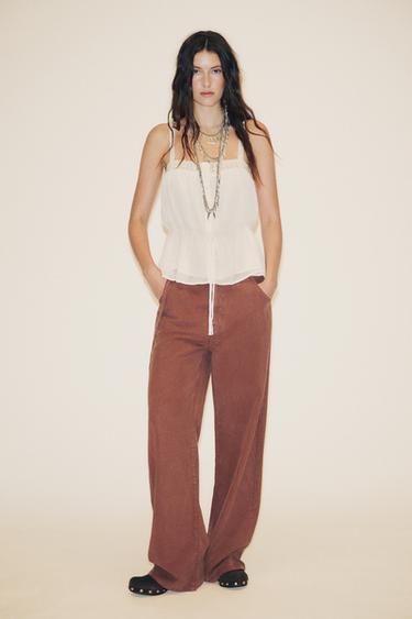FLOWING TROUSERS WITH BELT - Terracotta by Zara
