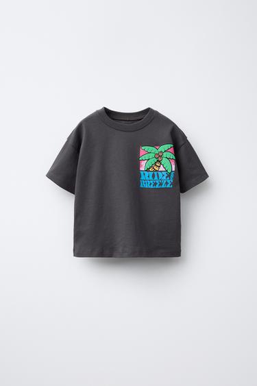 PALM TREE PRINT T-SHIRT - Anthracite grey by Zara - Image 0