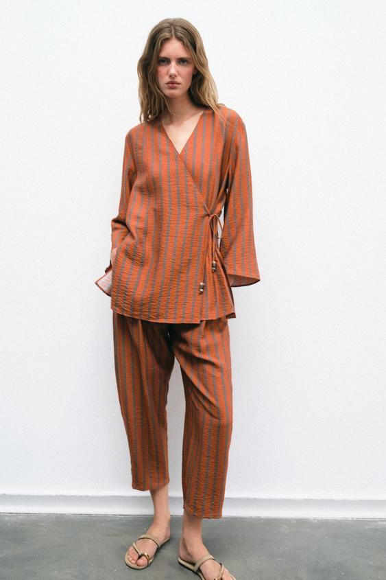 STRIPED WRAP JACKET - Burnt orange by Zara - Image 0