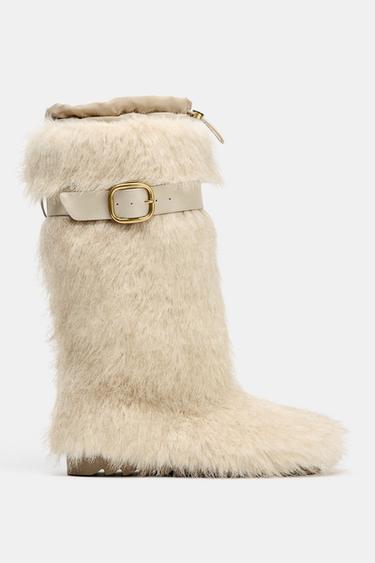 FAUX FUR BOOTS WITH STRAP SKI COLLECTION - Ecru White by Zara