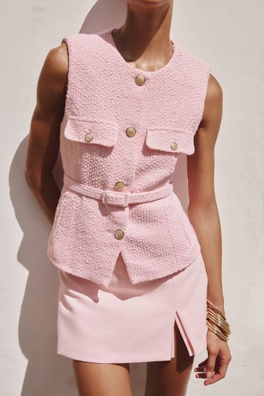 TEXTURED WAISTCOAT WITH BELT - Pink by Zara