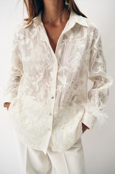 EMBROIDERED FEATHER SHIRT - Ecru by Zara