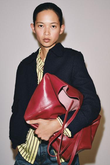 LEATHER TOTE BAG - Red by Zara