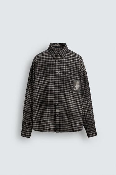 CHECK SHIRT WITH HORSE PATCH - Black by Zara