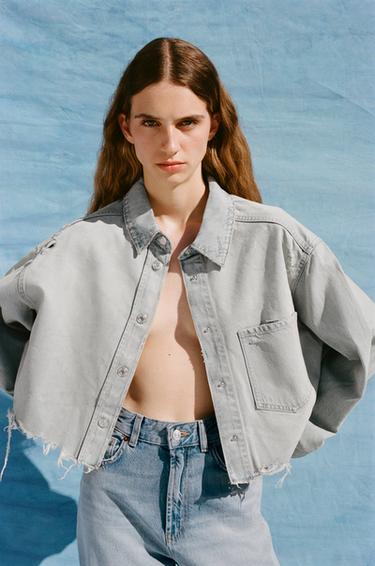 RIPPED TRF CROP DENIM JACKET - Light blue by Zara