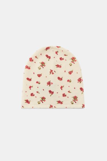 FLORAL PRINT KNITTED BEANIE HAT - Ecru by Zara