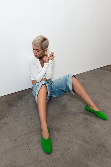 MESH BALLET FLATS - Green by Zara
