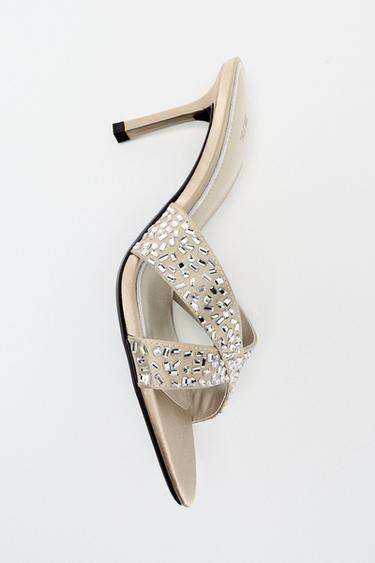 SHINY HEELED MULE SANDALS - Ecru White by Zara
