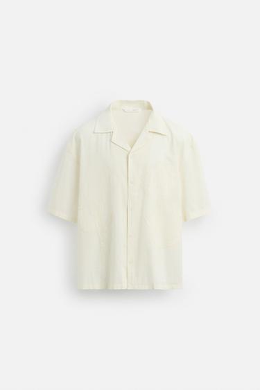 EMBROIDERED COTTON-LINEN SHIRT - Oyster-white by Zara