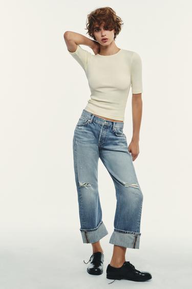 WASHED COTTON T-SHIRT - Light yellow by Zara