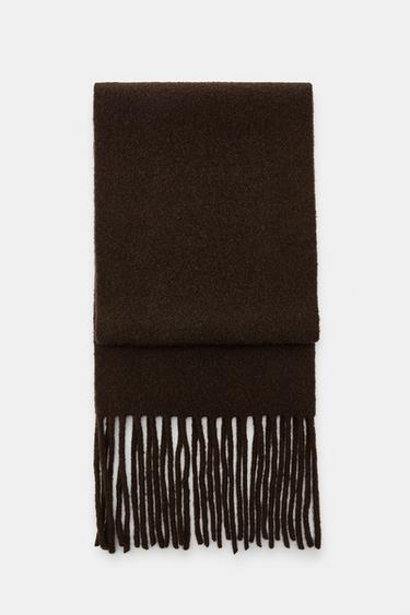 KNIT SCARF WITH WOOL AND FRINGES - Brown by Zara