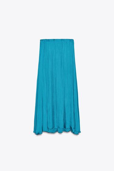 SATIN MIDI SKIRT - Duck blue by Zara