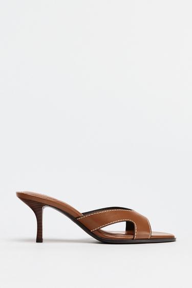 HIGH-HEEL SANDALS WITH TOPSTITCHING - Brown by Zara