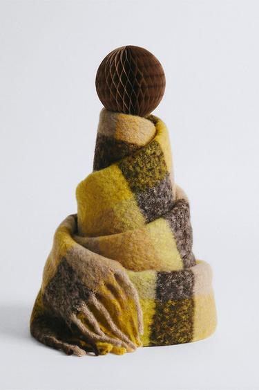 MAXI CHECK SCARF WITH WOOL - Yellow by Zara