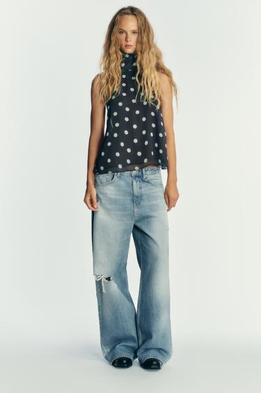 POLKA DOT HALTER TOP - Dark navy by Zara