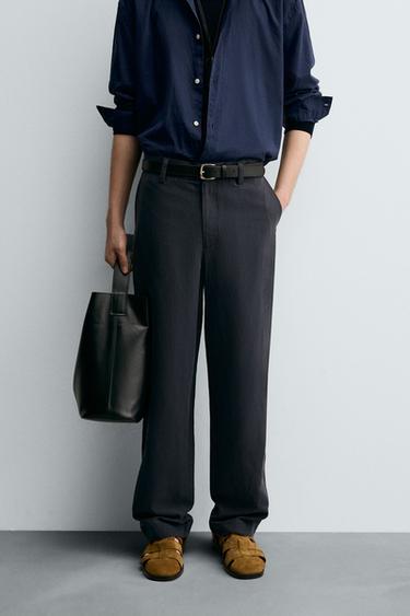 STRAIGHT-LEG FLOWING TROUSERS - Dark navy by Zara