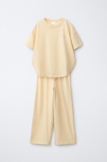 PLAIN T-SHIRT AND WIDE-LEG TROUSERS SET - Yellow by Zara