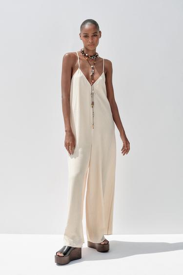 FLOWY TEXTURED JUMPSUIT - Ivory by Zara