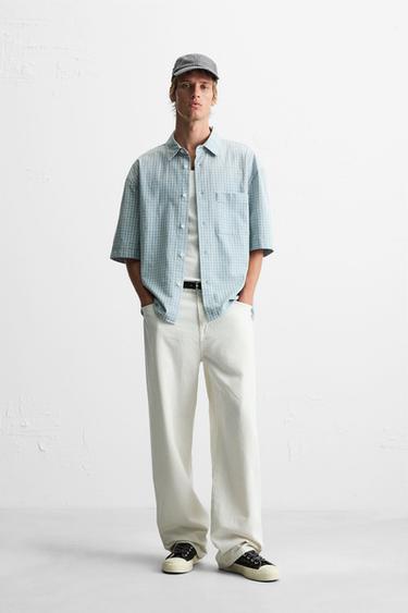 RELAXED FIT CHECK SHIRT - Blue/White by Zara - Image 0