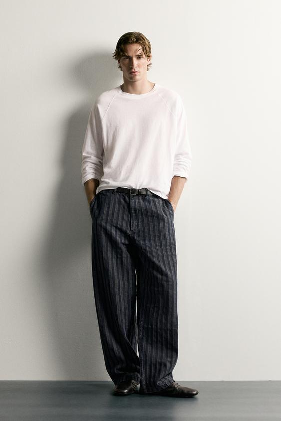 STRIPED RELAXED FIT CHINO TROUSERS - Blue by Zara - Image 0