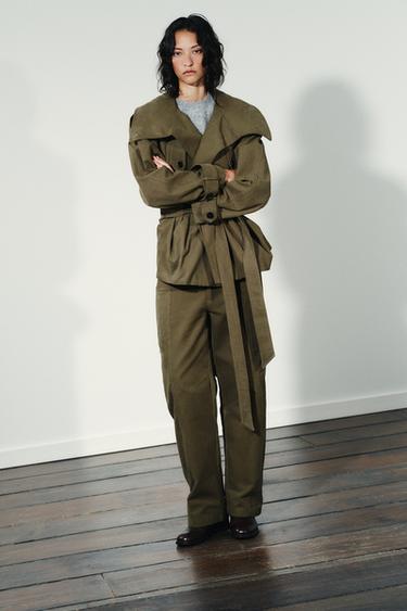 BELTED COTTON TRENCH COAT - Dark khaki by Zara - Image 0