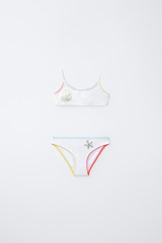 AGE 6–14 / MARINE EMBROIDERED BIKINI - Ecru by Zara - Image 0