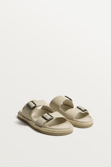 DOUBLE-STRAP LEATHER SANDALS - Taupe Grey by Zara