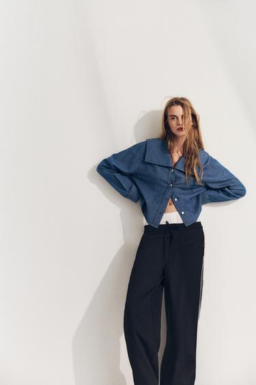 DENIM-EFFECT PETER PAN COLLAR SHIRT - Blue by Zara - Image 0
