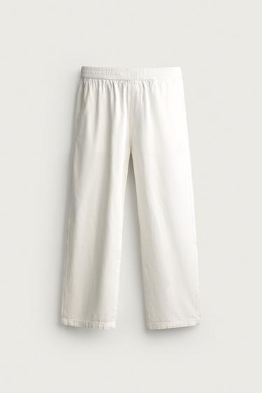 RELAXED FIT HERRINGBONE TROUSERS - White by Zara