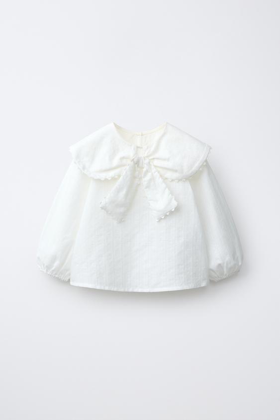 DOTTED MESH PETER PAN COLLAR SHIRT - White by Zara - Image 0