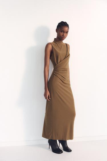 DRAPED MIDI DRESS - Tobacco by Zara - Image 0
