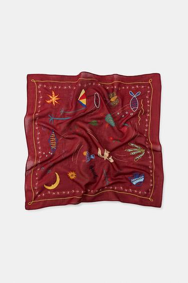 EMBROIDERED PRINTED BANDANNA - Brick by Zara
