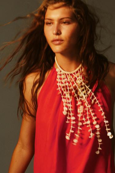OPEN BACK HALTER DRESS - Red / Coral by Zara
