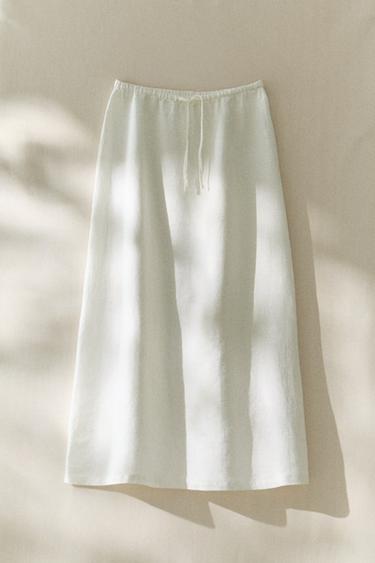 LONG LINEN SKIRT - Ecru by Zara
