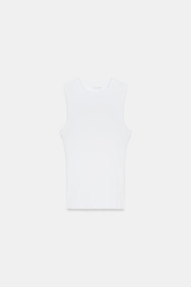 RIBBED TOP WITH STRAPS - White by Zara
