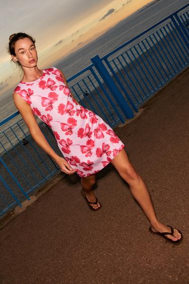 JACQUARD FLORAL KNIT MINI DRESS - Pink by Zara
