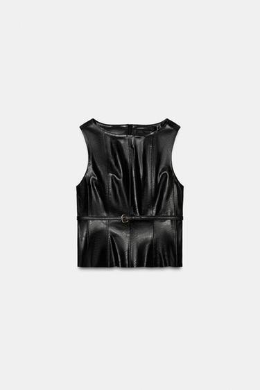FAUX LEATHER BELTED TOP - Black by Zara