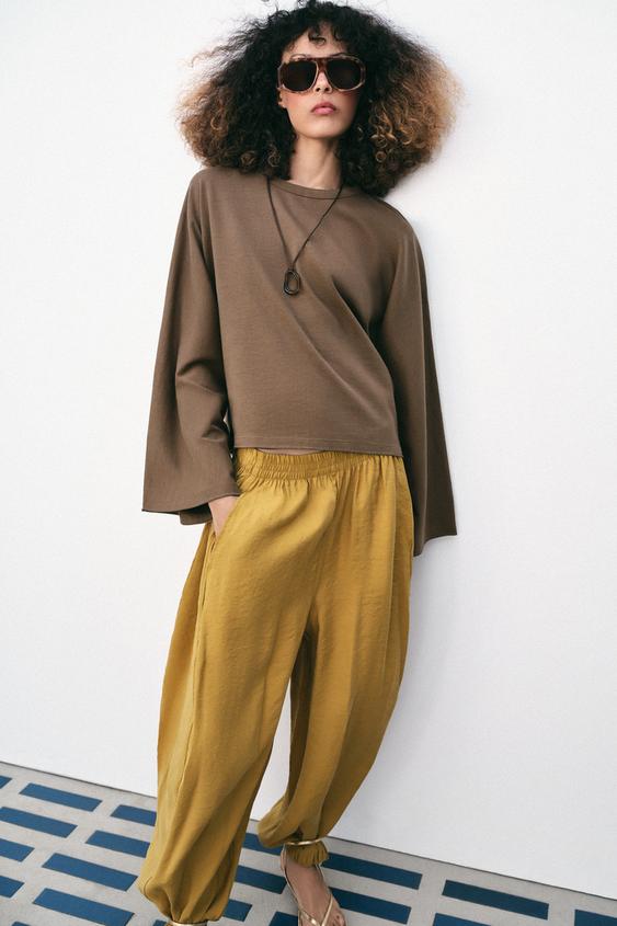 COTTON T-SHIRT WITH WIDE SLEEVES - Mink by Zara - Image 0