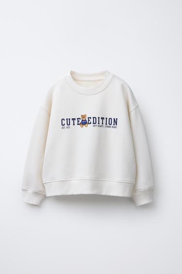 SWEATSHIRT WITH TEXT AND TEDDY BEAR PRINT - Ecru by Zara