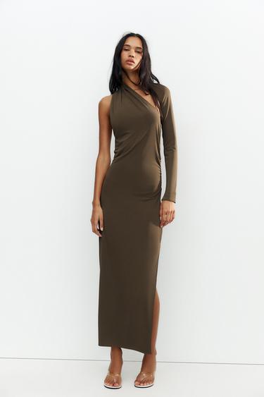 ASYMMETRIC DRAPED MAXI DRESS - Dark khaki by Zara - Image 0
