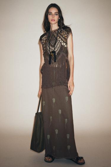 ZW COLLECTION BEADED CROCHET TOP - Brown by Zara - Image 0